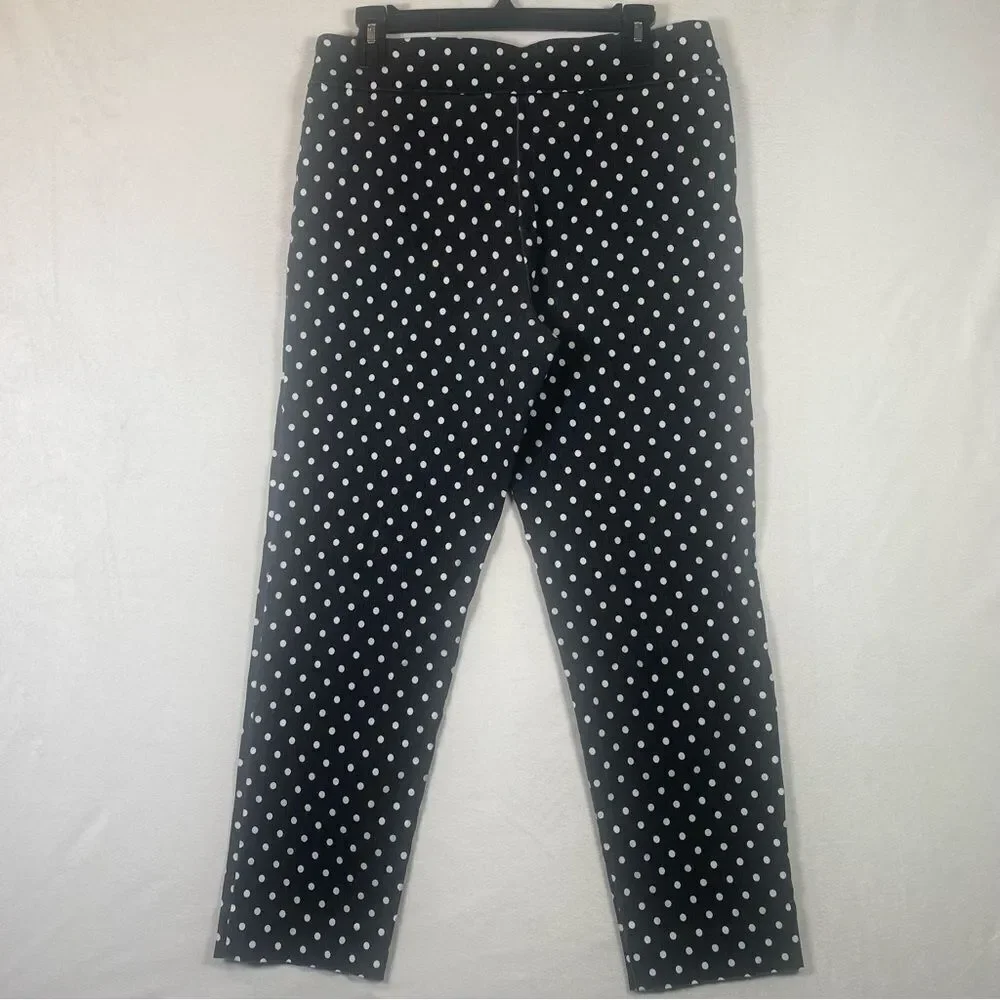 Krazy Larry Blackstone W/White Polka Dot Stretch Pull On Ankle Pants Size 14